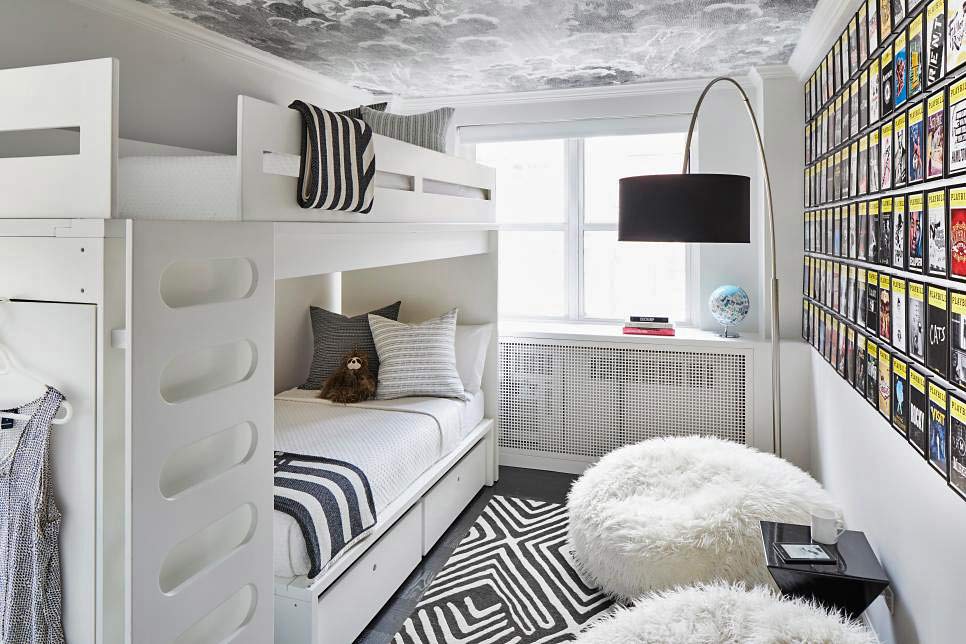Modern Monochrome Shared Bedroom with Playful Elements