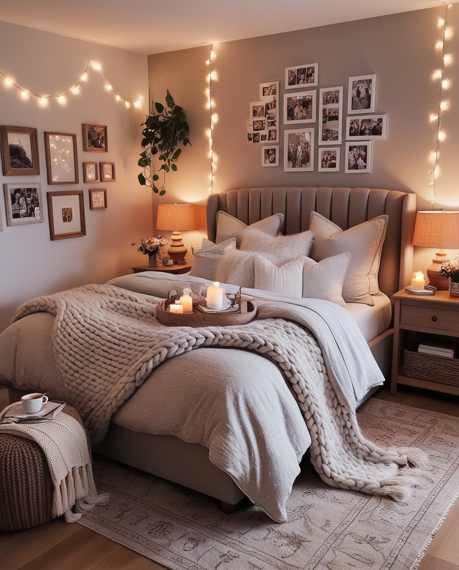 Modern Minimal Bedroom with Accent Wall Panels and Cube Pendant Lights
