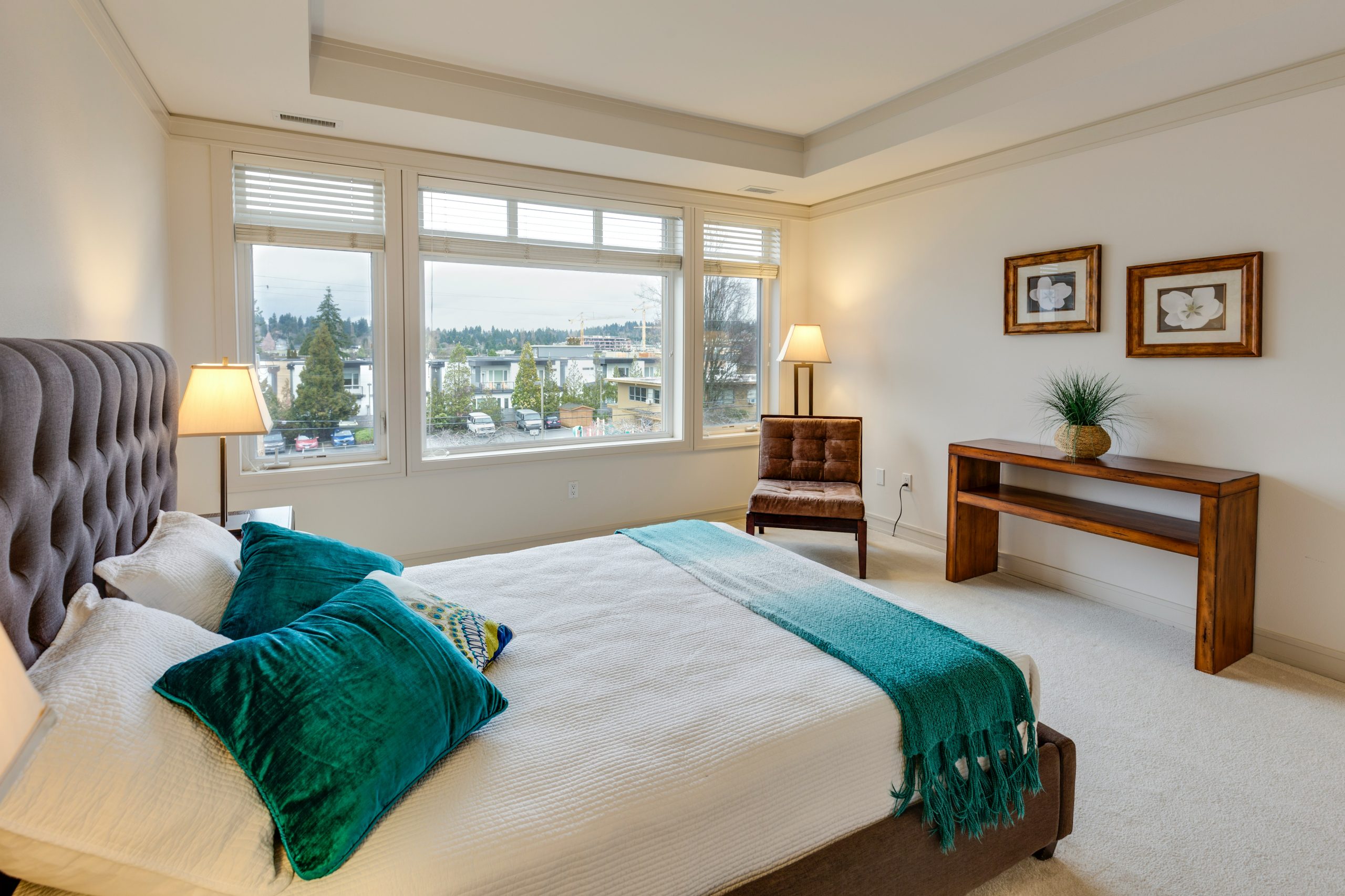 Mid-century Modern Bedroom with Rich Wood and Gray Tones