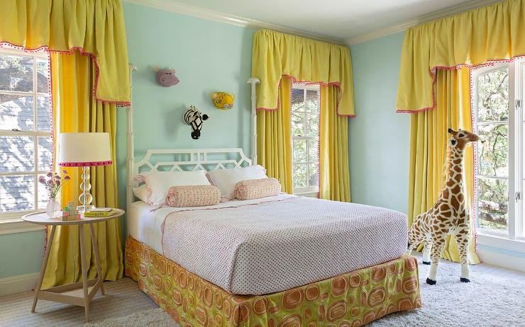 Playful Yellow and Aqua Bedroom with Safari Accents
