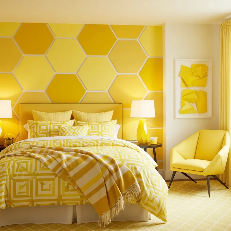 Modern Honeycomb Hexagon Wall Yellow Bedroom