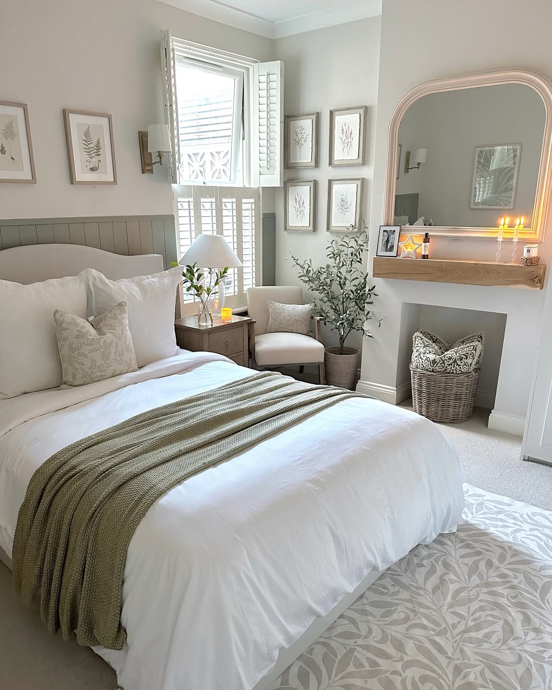 Neutral Farmhouse with Botanical Prints and Classic Mirror