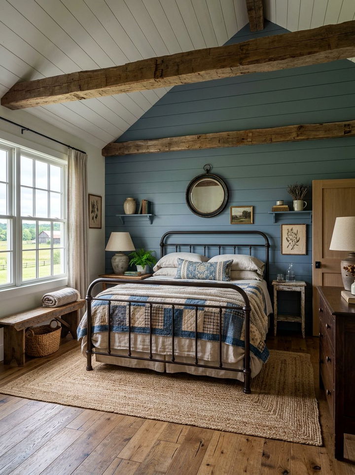 12. Blue Shiplap & Rough-Hewn Beams