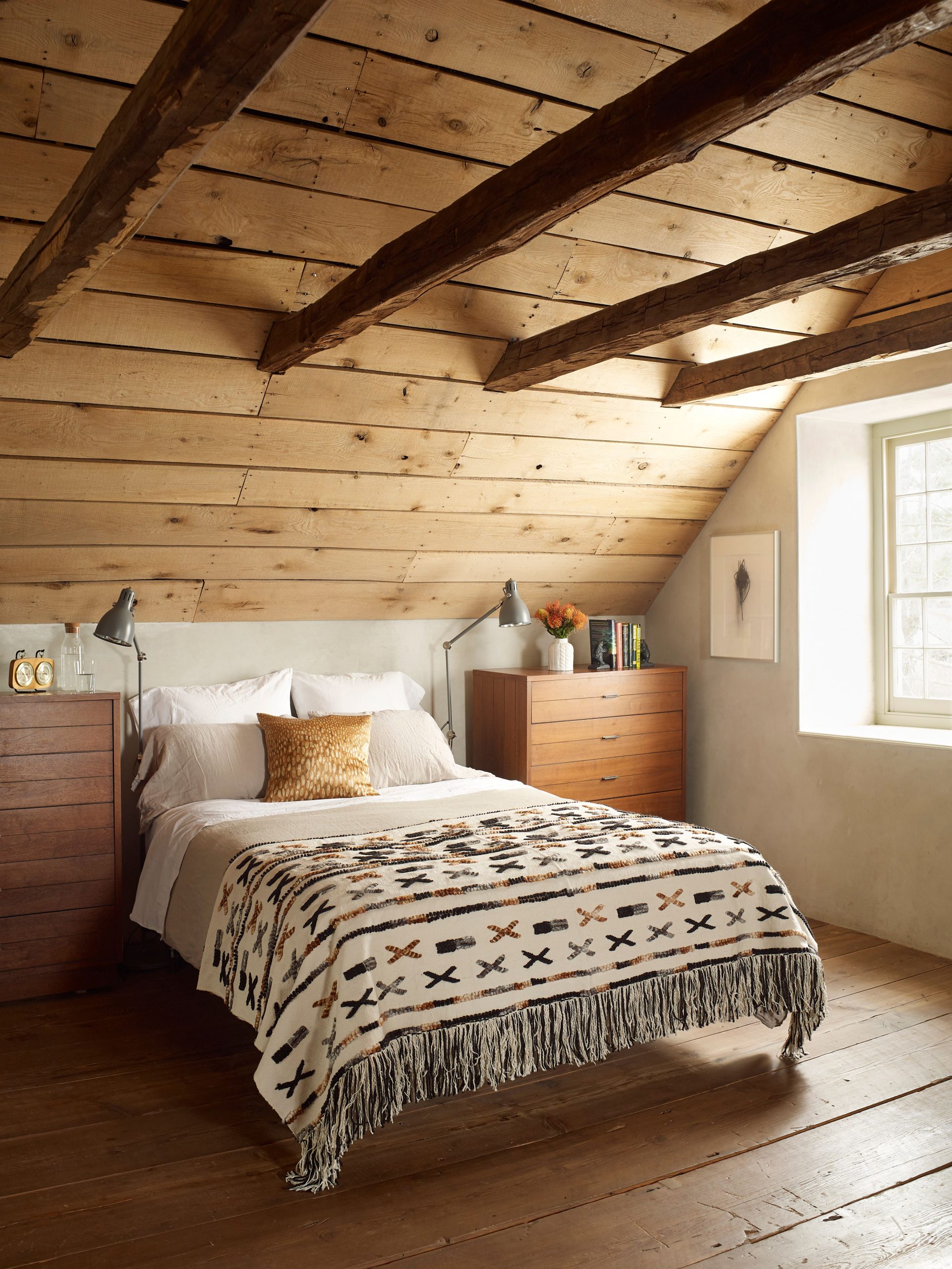 19. Light Wood Planks & Tribal Throw