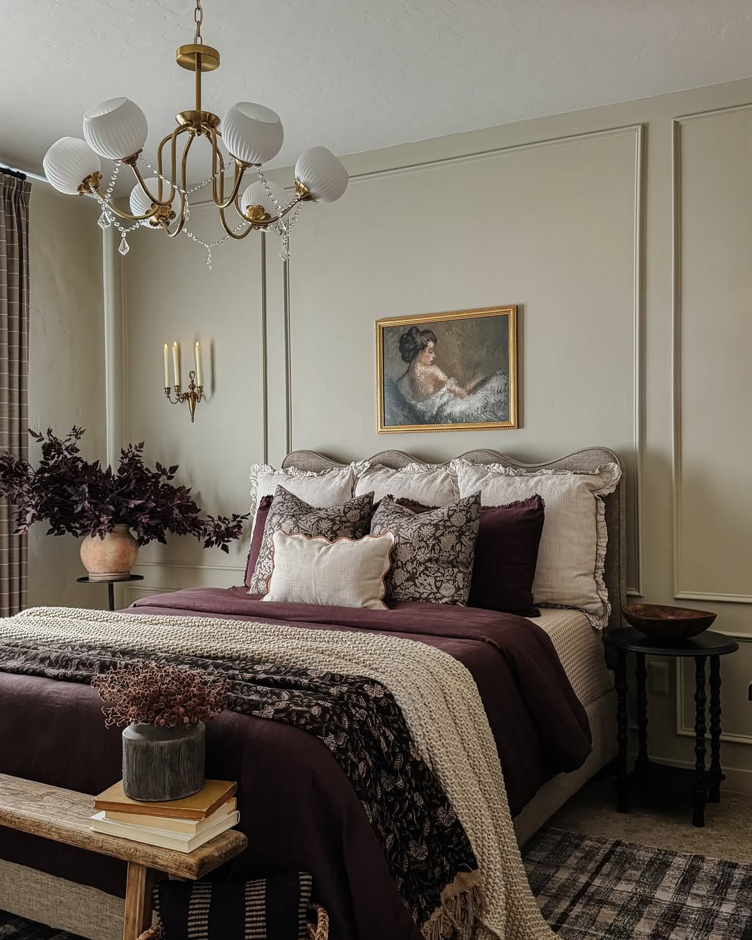 25. Sage Green Paneling & Plum Accents