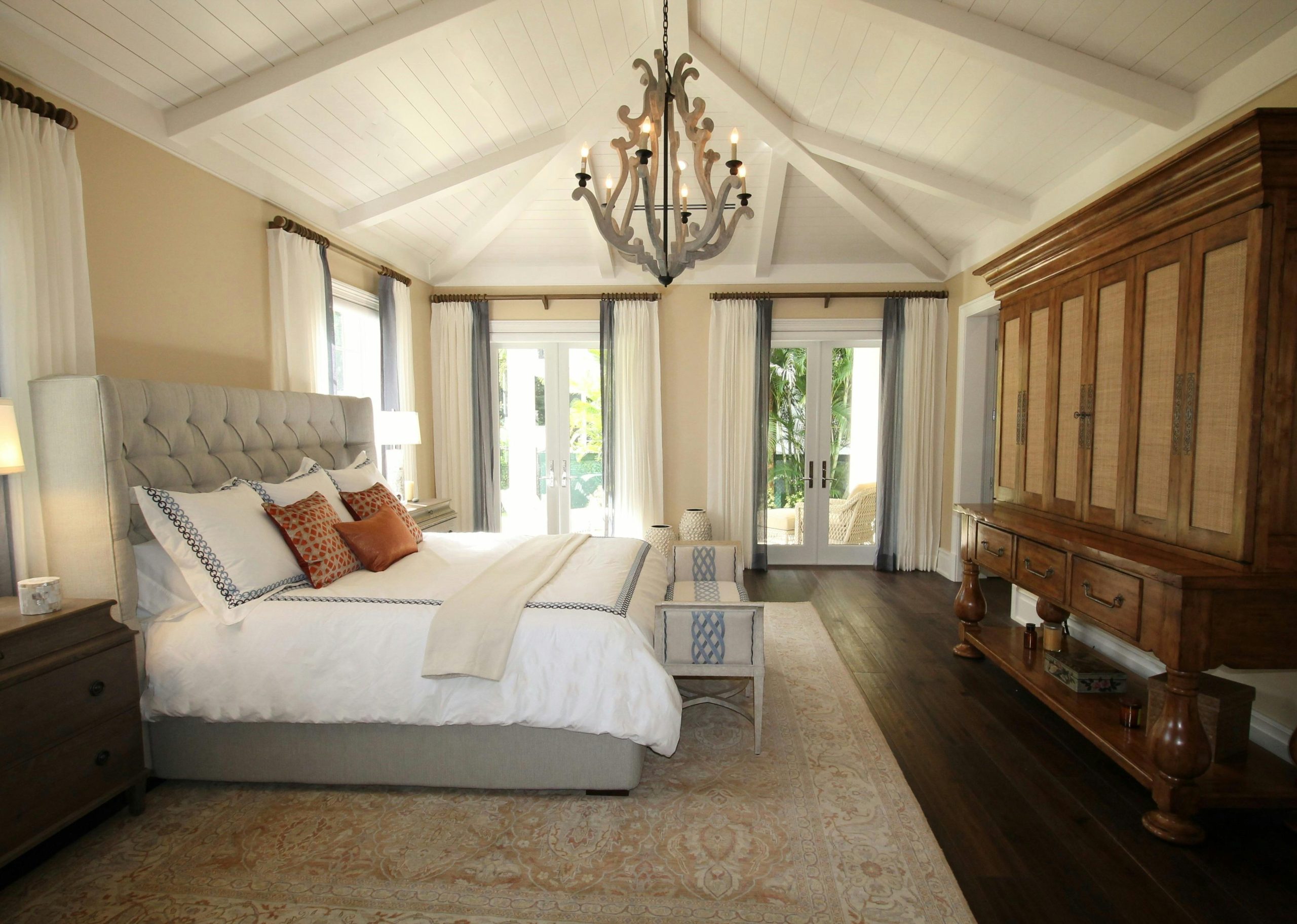 3. Elegant Vaulted Ceiling with Whitewashed Wood and Cane