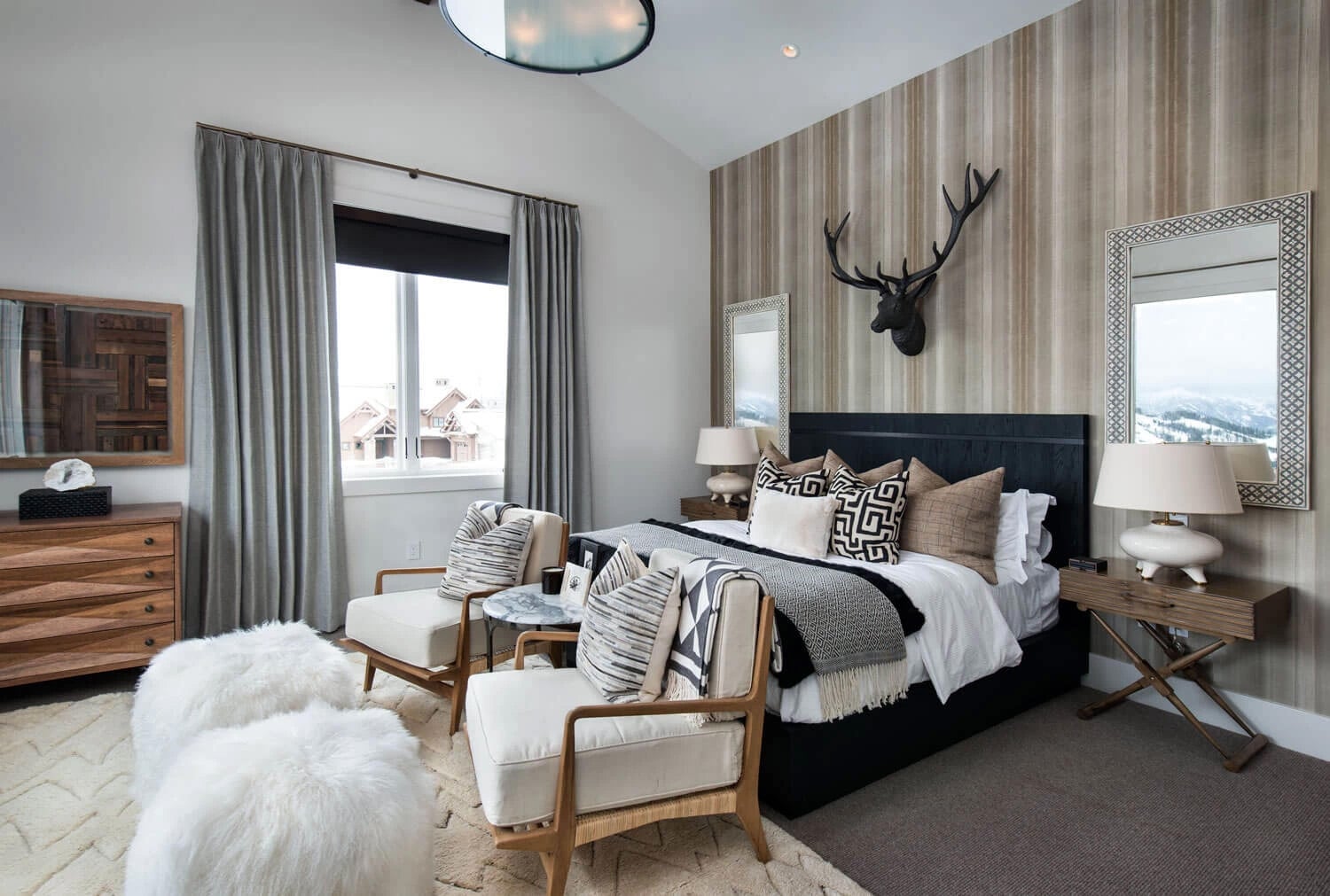 9. Modern Rustic with Striped Wood and Antler Decor