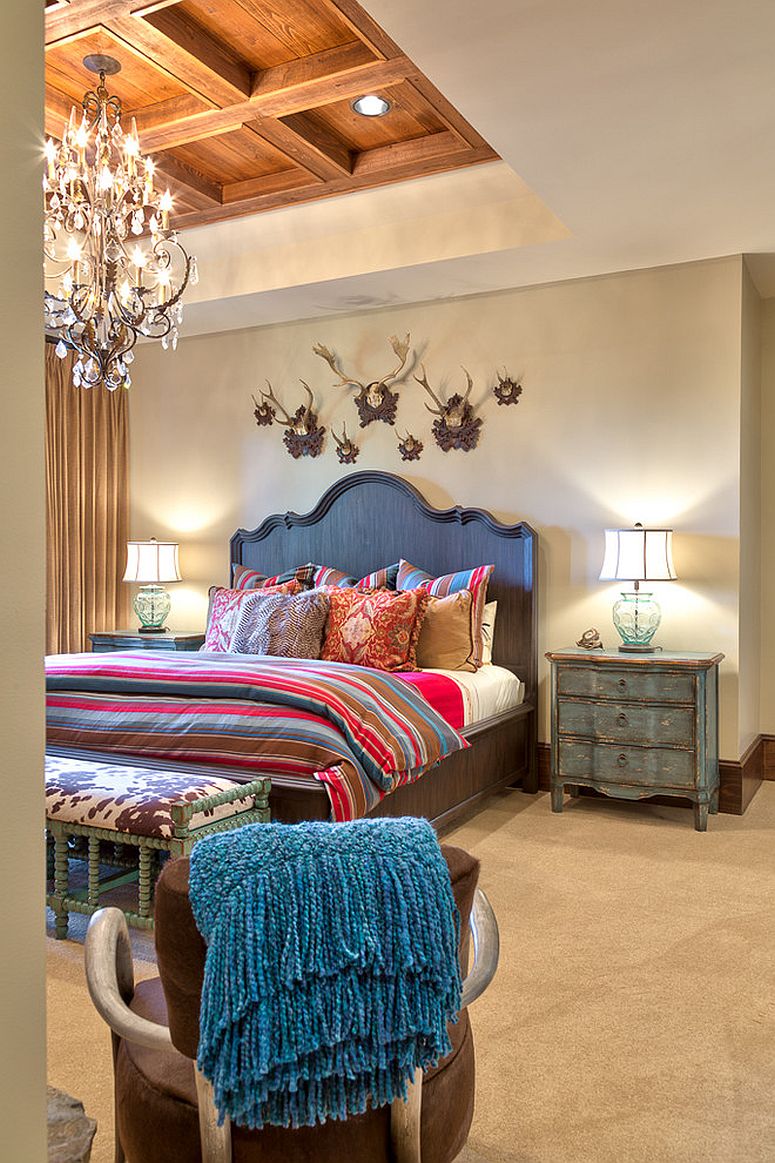 11. Eclectic Rustic with Antler Decor and Coffered Ceilings