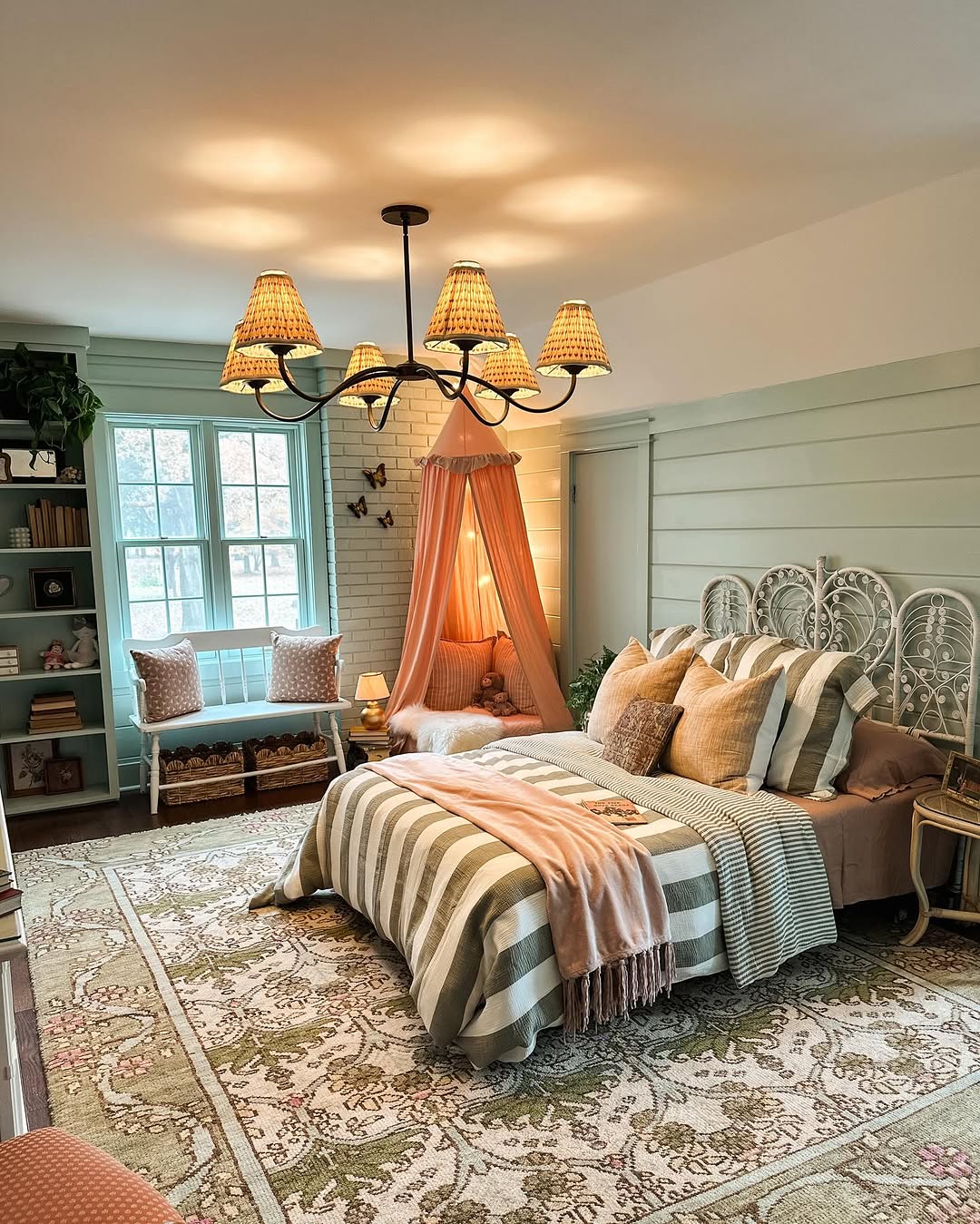 19. Sage Green Shiplap with Peach and Floral Accents