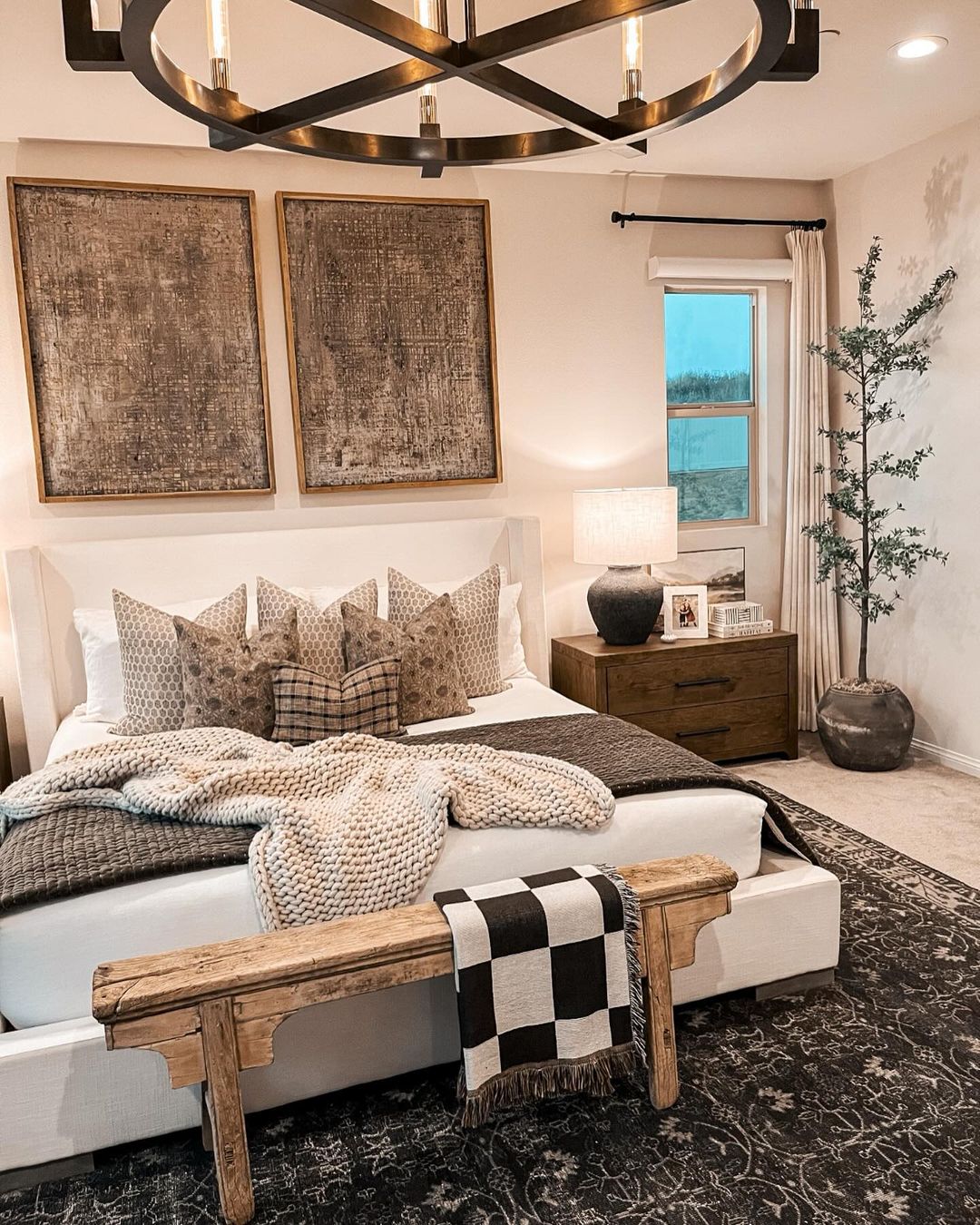 21. Textured Neutral Oasis with Abstract Art and Wood