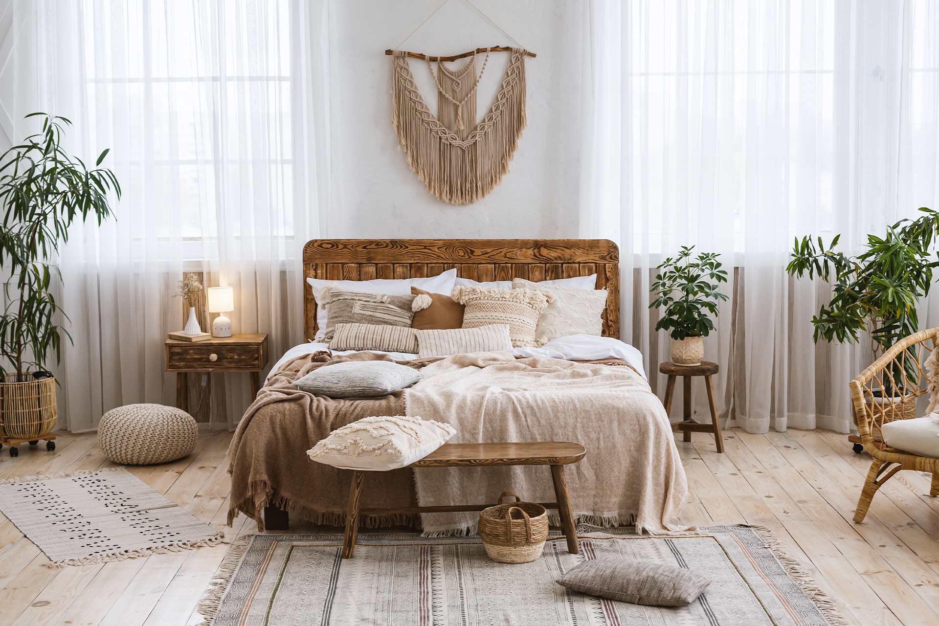 22. Bohemian Haven with Macrame and Natural Wood