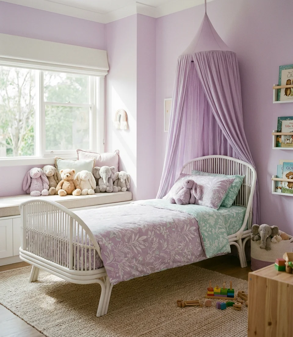 Pastel Purple Kids' Bedroom with Playful Energy 1