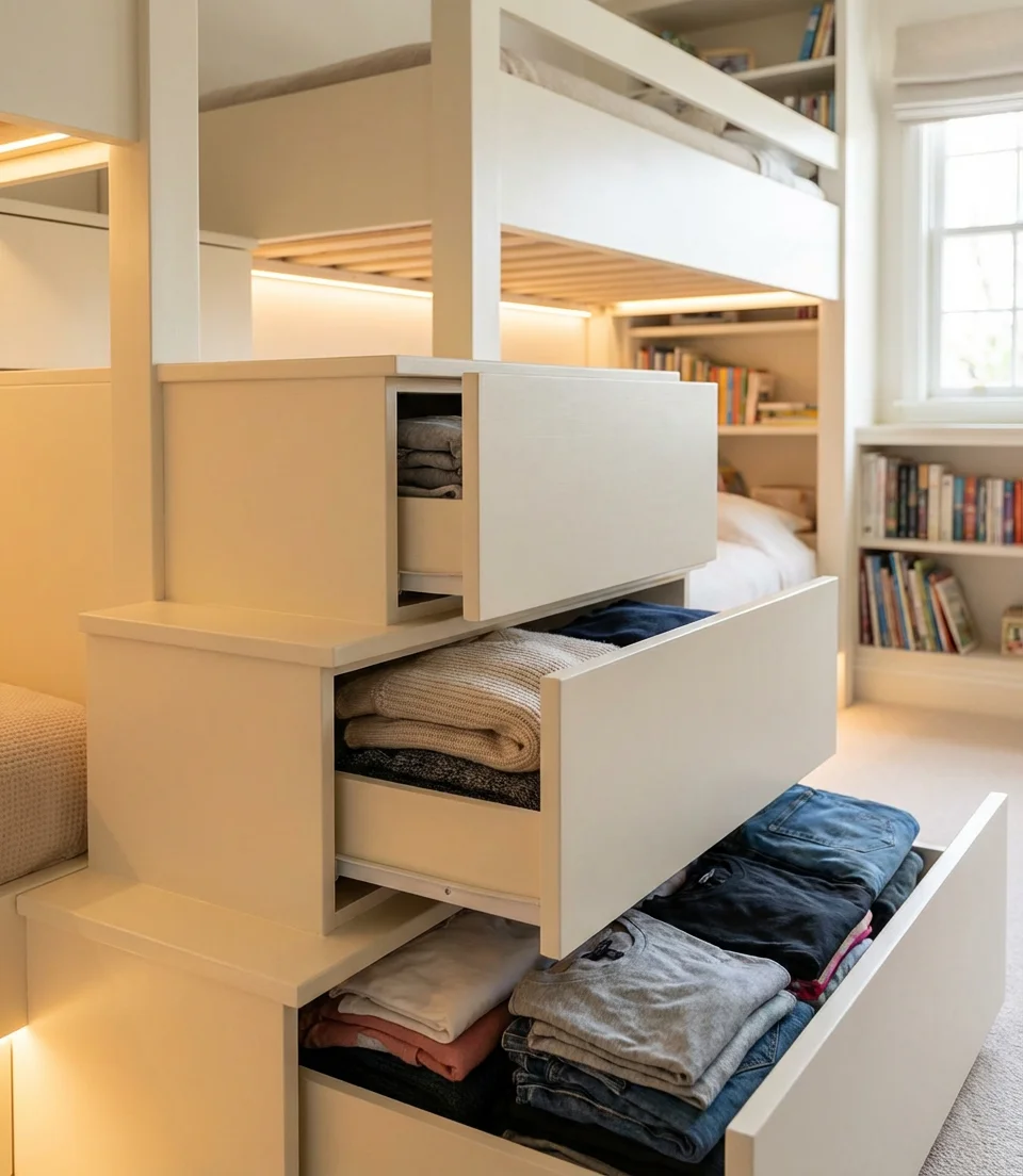 Bunk Beds with Stairs and Built-In Storage 2