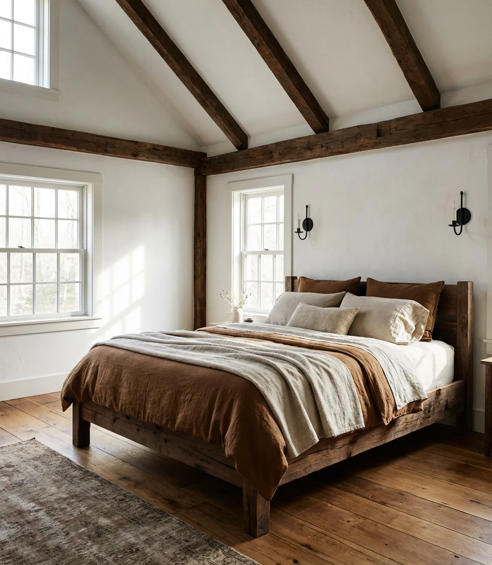 Rustic Brown Bedroom with Exposed Wood Beams 1