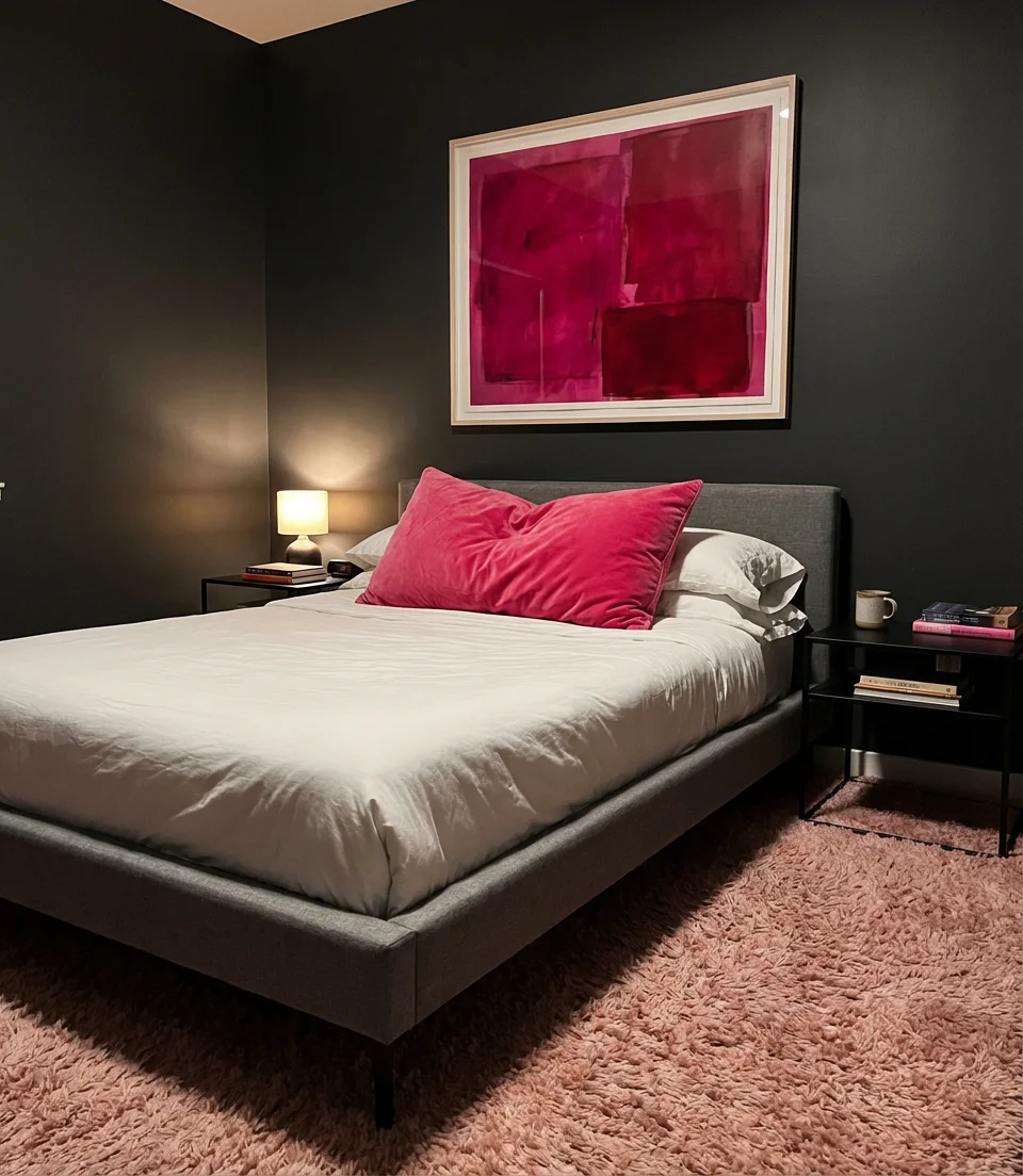 Pink Black Gray Edgy Feminine Bedroom 1