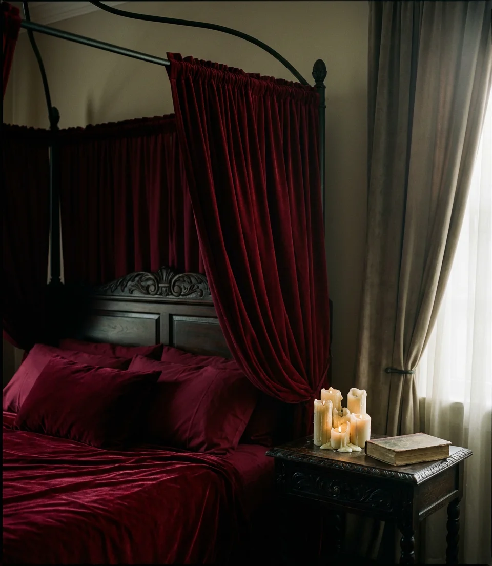 Gothic Red Bedroom With Velvet and Canopies 2