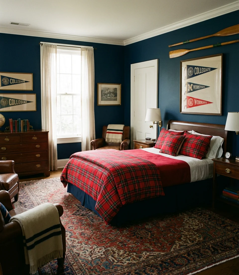 Red and Navy Blue Bedroom With Preppy Edge 1