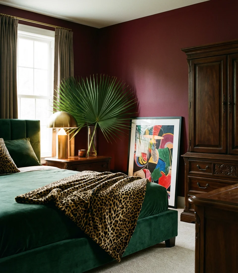 Red Bedroom With Cheetah Print Accents 1
