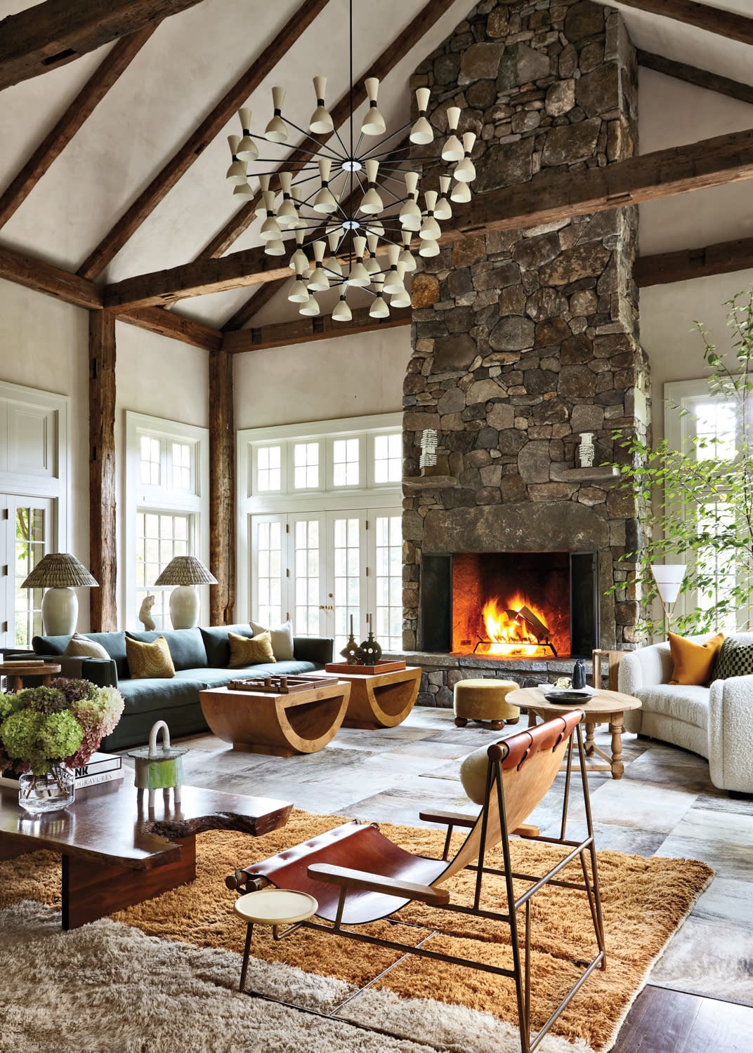 1. Grand Rustic Living with a Roaring Fireplace