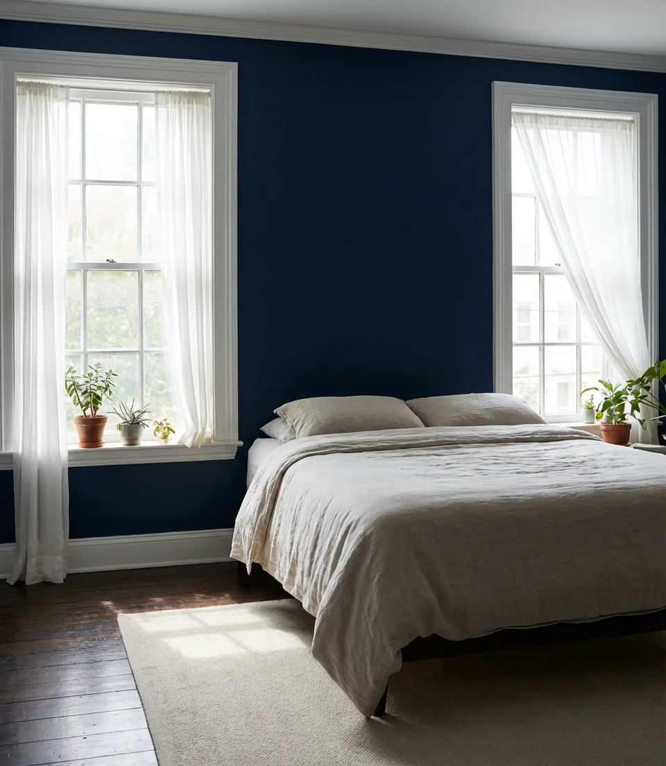 Navy Accent Wall with Two Windows 1