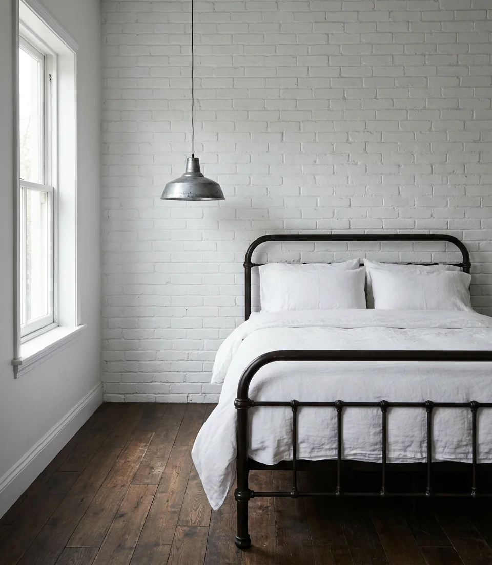 Painted Brick Accent Wall in White 1
