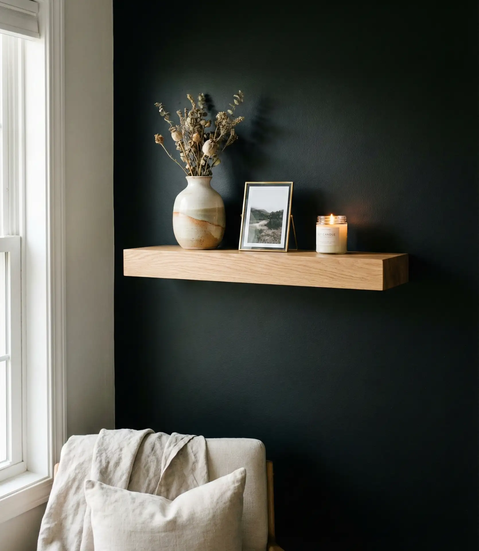 Black Accent Wall with Floating Shelves for Display 2