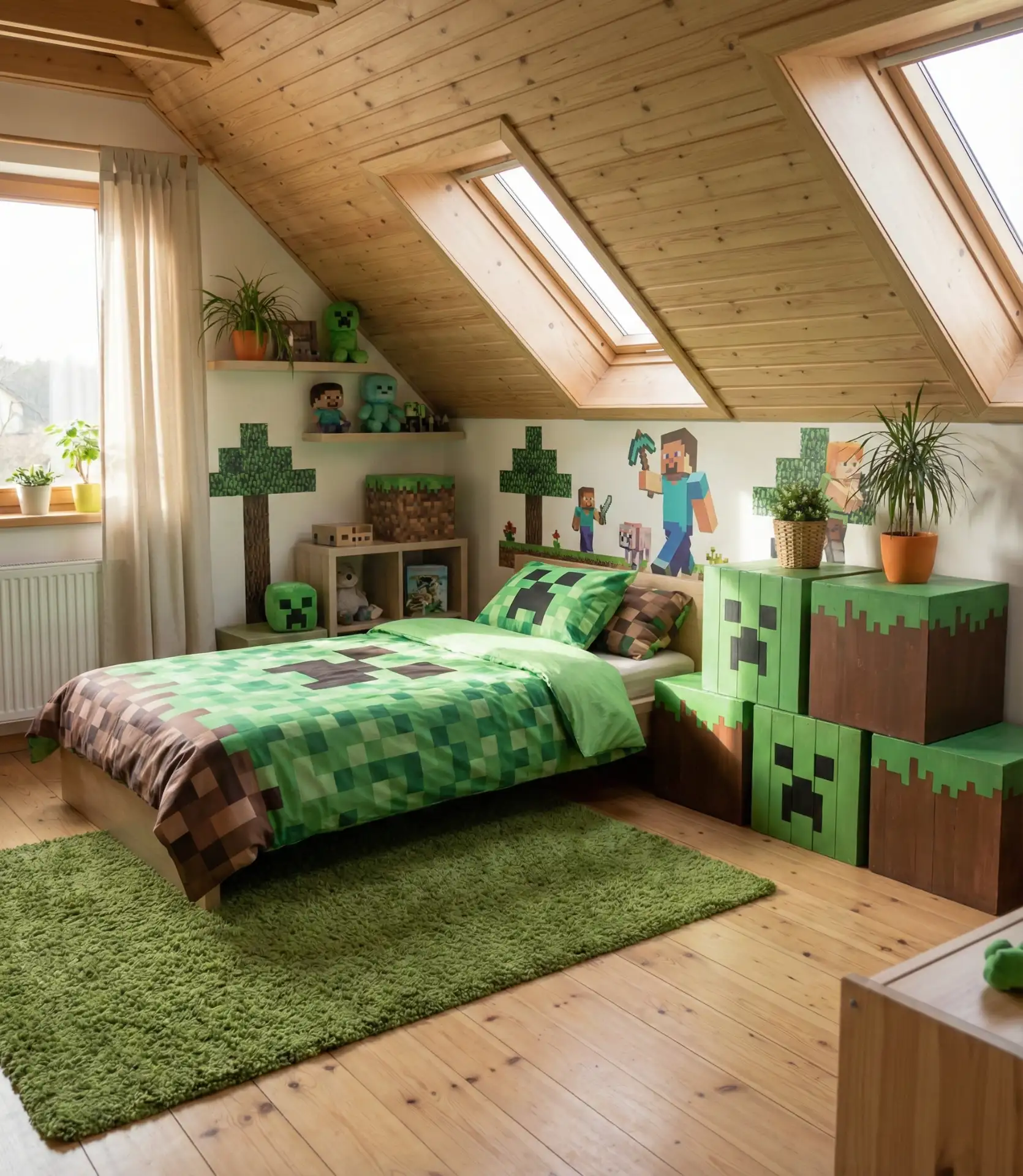 Minecraft-Inspired Attic Bedroom for Kids 1